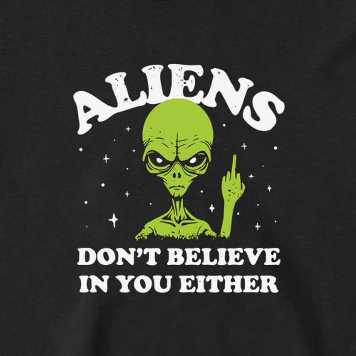 Alien graphic detail on the black long sleeve tee