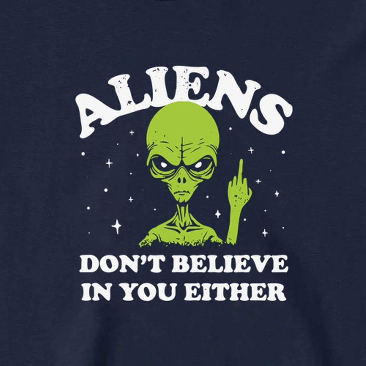 Alien graphic detail on the navy long sleeve tee