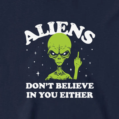 Alien graphic detail on the navy long sleeve tee